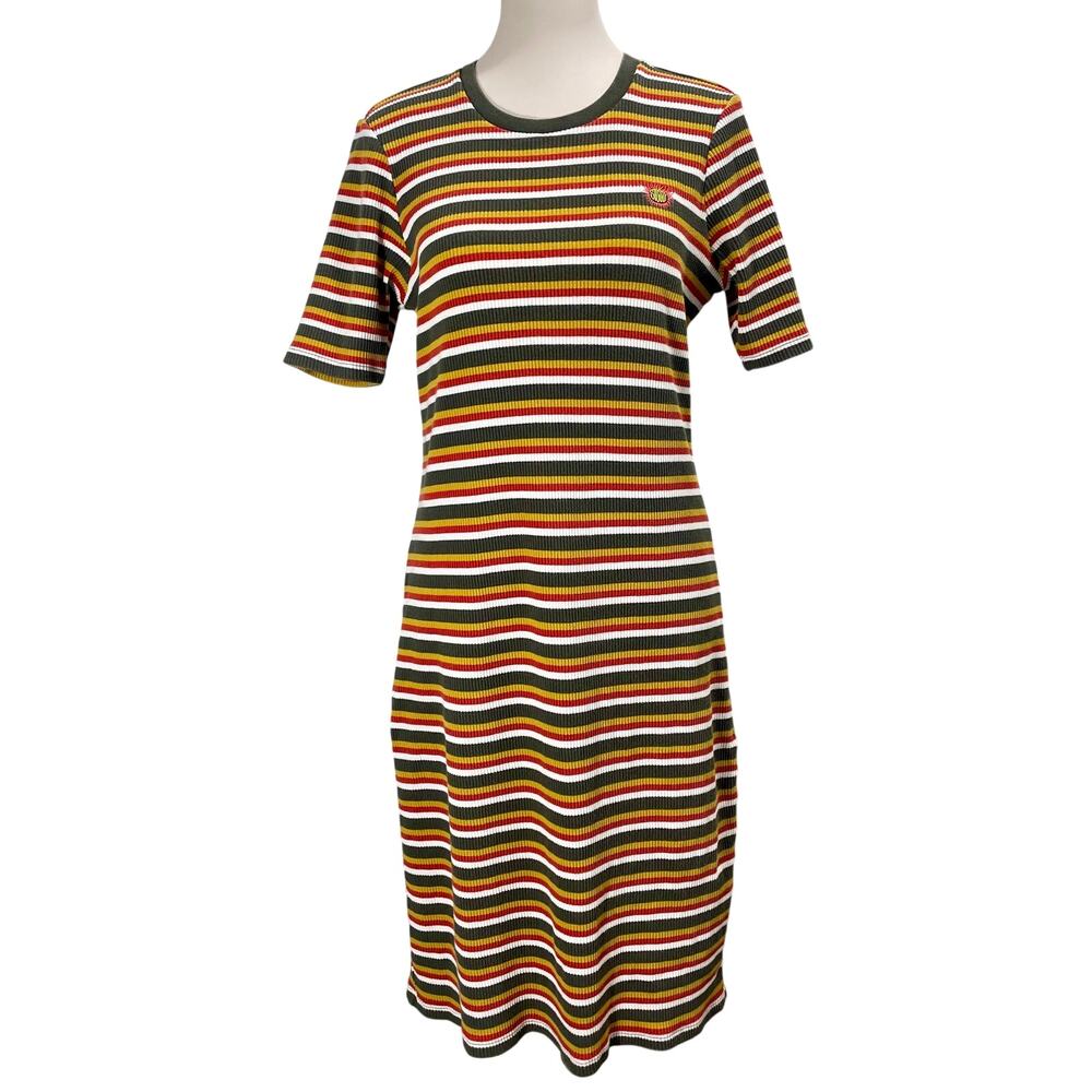Stussy Ribbed Striped Knit Mini Dress Multicolor Cotton Women's Size Large Y2K